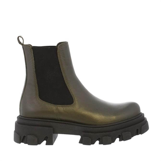 Carl Scarpa Paz Green Leather Chunky Chelsea Boots